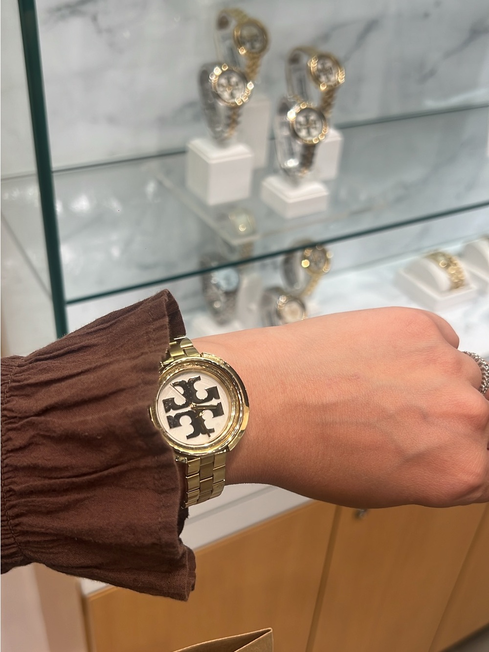 Tory Burch Two-Tone Gold and Silver Logo Bracelet Watch